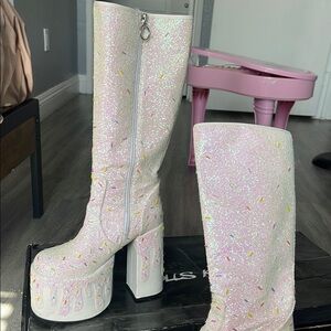Iridescent Glitter Platform Boots